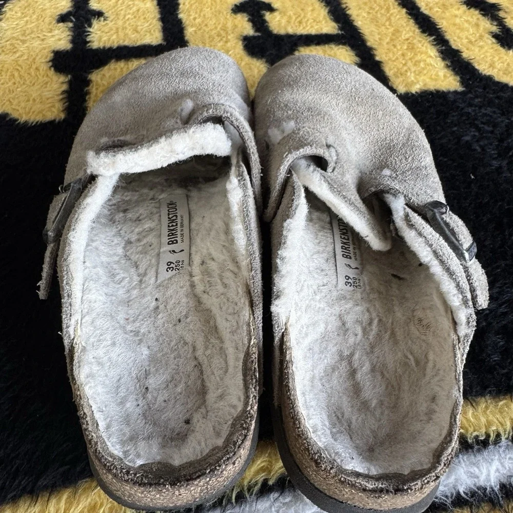 Size 39/W8 - BIRKENSTOCK BOSTON GENUINE SHEARLING LINED CLOG STONE Narrow